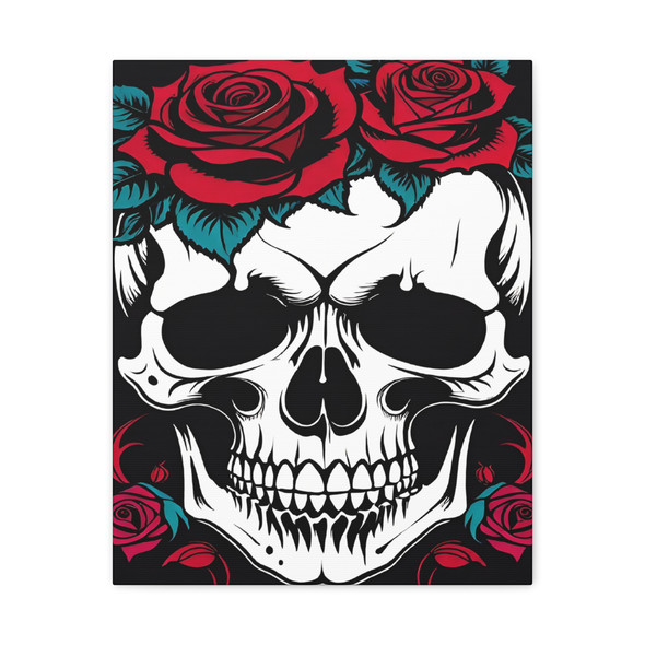 Memento Mori: Gothic Skull Art, Floral Tattoo Illustration - Unframed Canvas Wall Art Decor