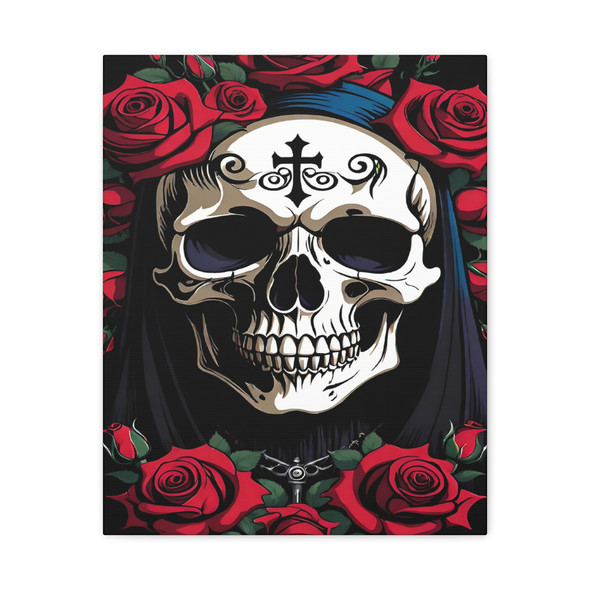 Memento Mortem: Gothic Skull and Roses, Day of the Dead Artistry - Unframed Canvas Wall Art Decor