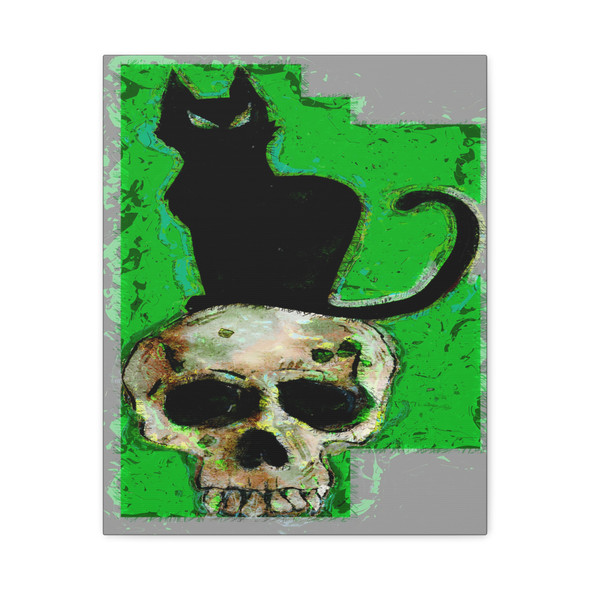 Spectral Descent: Feline Silhouette of Mortality, Grunge Digital Art Composition - Unframed Canvas Wall Art Decor