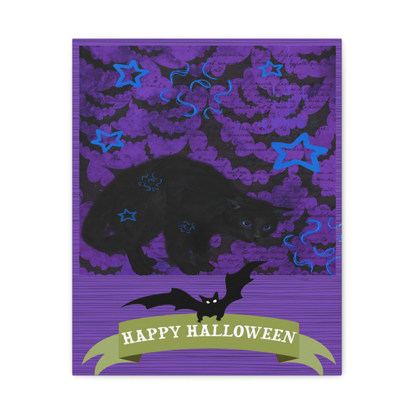 Midnight Whiskers: Halloween Feline Fantasia, Spooky Graphic Design Poster - Unframed Canvas Wall Art Decor