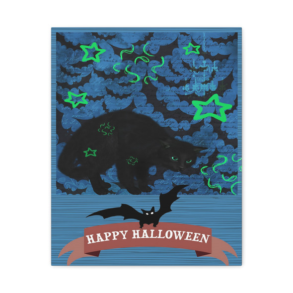 Neon Nocturne: Halloween Haunt, Spooky Bat Silhouette Graphic - Unframed Canvas Wall Art Decor