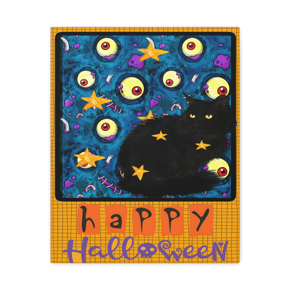 Spectral Whiskers: Halloween Digital Illustration, Surreal Cat and Floating Eyeballs - Unframed Canvas Wall Art Decor
