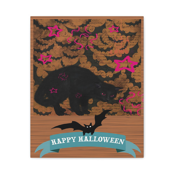 Midnight Whiskers: Halloween Cat Illustration, Vintage Spooky Design - Unframed Canvas Wall Art Decor