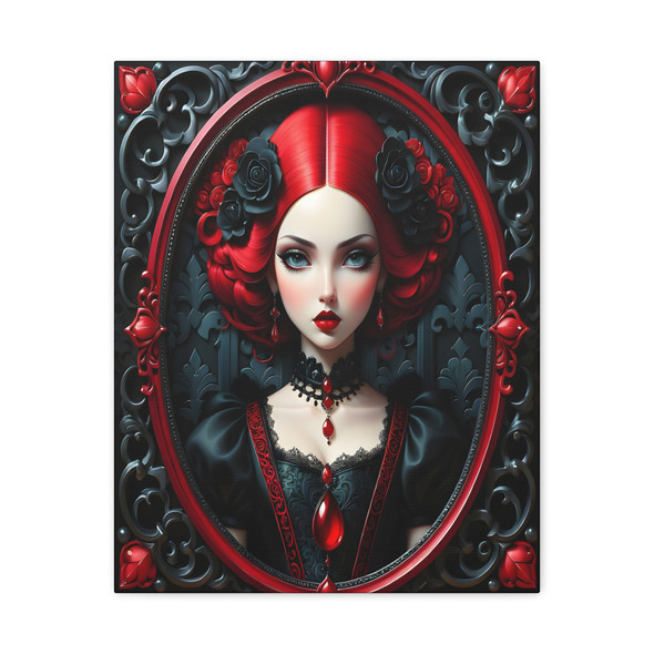 Gothic Portrait of a Mysterious Muse, Digital Dark Fantasy Art -Unframed Canvas Wall Art Decor 16″ x 20″ (Vertical)/1.25"