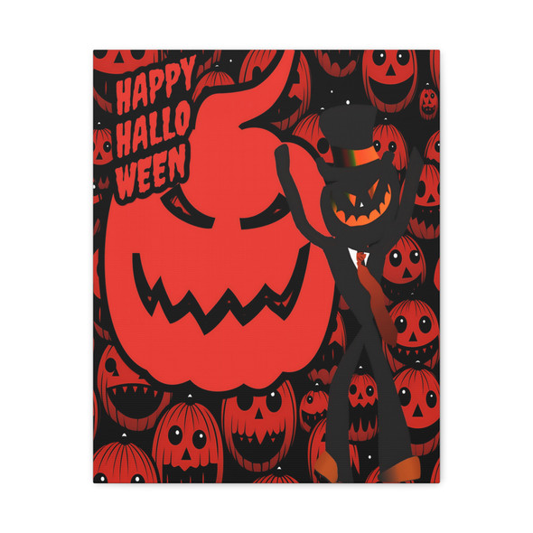 Pumpkin Patch Parade: Halloween Cartoon Illustration, Spooky Jack-o'-Lantern Artwork - Unframed Canvas Wall Art Decor 16″ x 20″ (Vertical)/1.25"