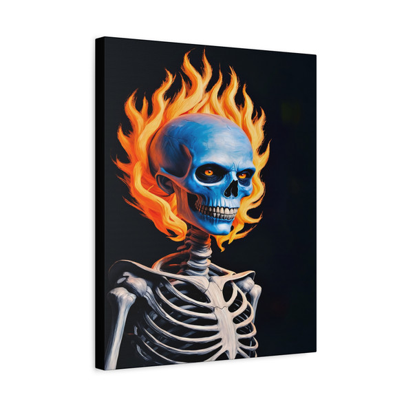Inferno of Bones: Skeletal Flame Warrior, Digital Horror Art - Unframed Canvas Wall Art Decor 16″ x 20″ (Vertical)/1.25"