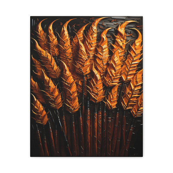 Auric Scales: Golden Feather Armor, Textural Abstract Composition - Unframed Canvas Wall Art Decor 16″ x 20″ (Vertical)/1.25"