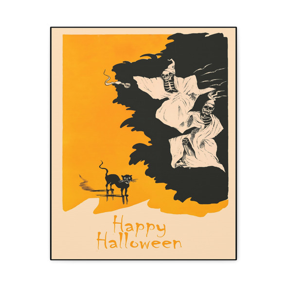 Spirits of Samhain: Vintage Halloween Poster Illustration - Unframed Canvas Wall Art Decor 16″ x 20″ (Vertical)/1.25"
