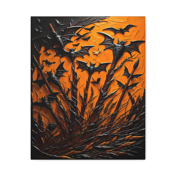 Gothic Halloween Silhouettes, Bat Feather Flames - Unframed Canvas Wall Art Decor 16″ x 20″ (Vertical)/1.25"