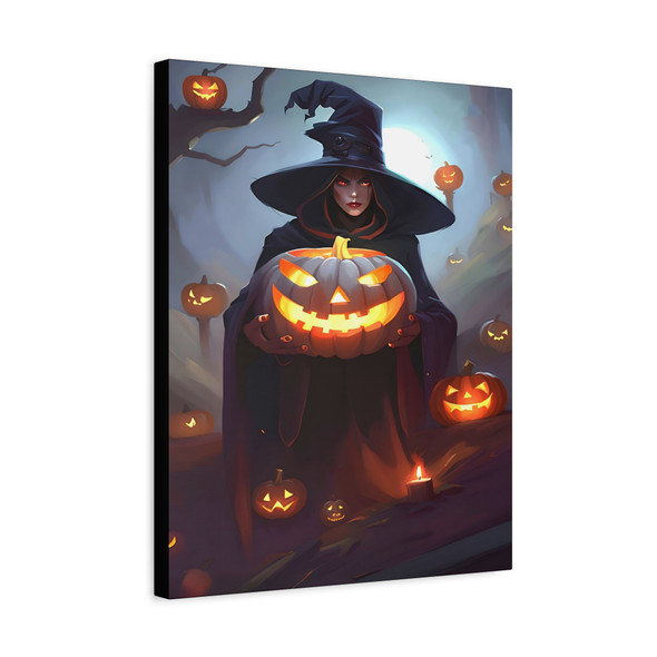 Witch's Midnight Vigil: Halloween Enchantment Artwork - Unframed Canvas Wall Art Decor 16″ x 20″ (Vertical)/1.25"