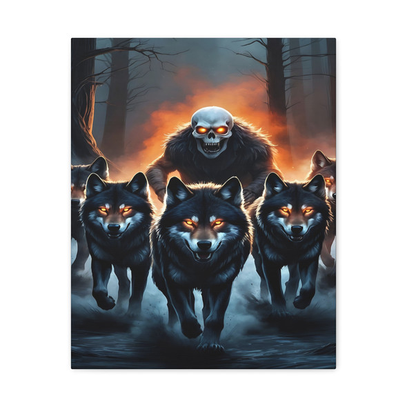 Wolves of the Spectral Flame: Dark Fantasy Predators - Unframed Canvas Wall Art Decor 16″ x 20″ (Vertical)/1.25"