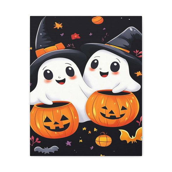 Ghostly Halloween Pumpkin Parade: Cute Spectral Friends - Unframed Canvas Wall Art Decor 16″ x 20″ (Vertical)/1.25"