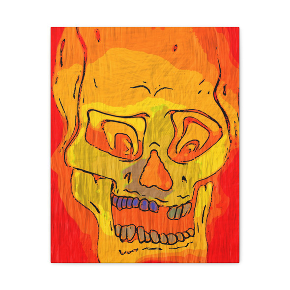 Inferno Skull: Digital Pop Art Explosion, Graphic Flame Visualization - Unframed Canvas Wall Art Decor 16″ x 20″ (Vertical)/1.25"