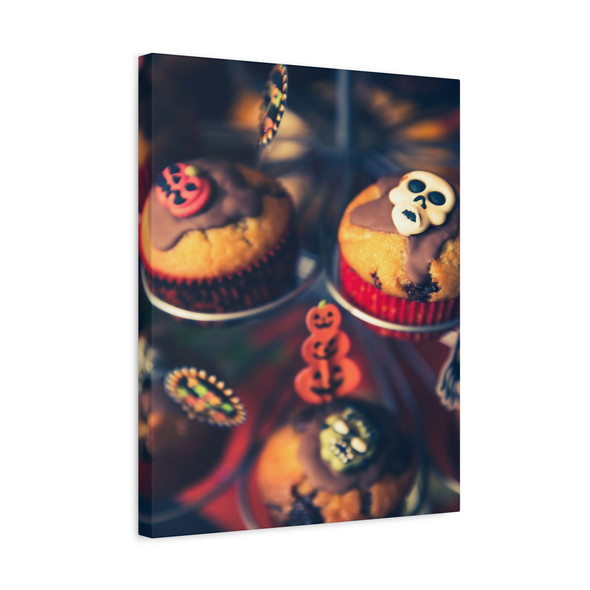 Spooky Skull Cupcakes, Festive Dessert Decorations - Unframed Canvas Wall Art Decor 16″ x 20″ (Vertical)/1.25"