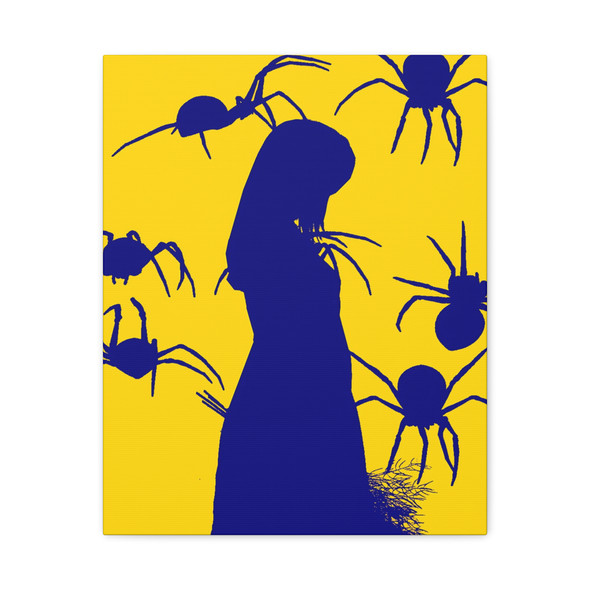 Arachnophobia: Dark Blue Silhouette, Menacing Spider Illustration - Unframed Canvas Wall Art Decor 16″ x 20″ (Vertical)/1.25"