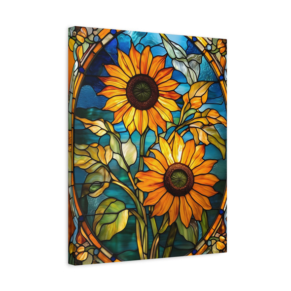 Sunflower Luminescence: Stained Glass Radiance, Art Nouveau Elegance - Unframed Canvas Wall Art Decor 16″ x 20″ (Vertical)/1.25"
