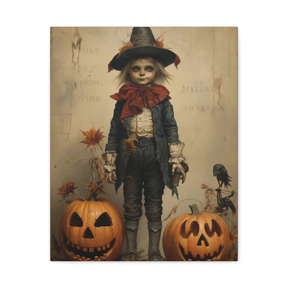 Whispers of the Autumn Witch: Halloween Portrait - Unframed Canvas Wall Art Decor 16″ x 20″ (Vertical)/1.25"