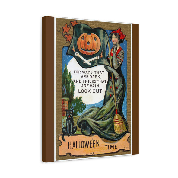 Witching Hour Warning: Vintage Halloween Postcard Illustration - Unframed Canvas Wall Art Decor 16″ x 20″ (Vertical)/1.25"