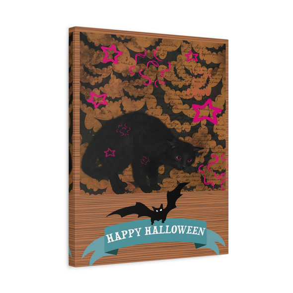 Midnight Whiskers: Halloween Cat Illustration, Vintage Spooky Design - Unframed Canvas Wall Art Decor 16″ x 20″ (Vertical)/1.25"