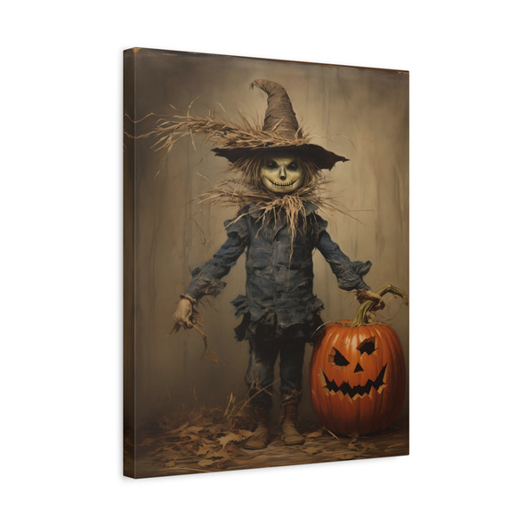 Haunting Halloween Scarecrow, Eerie Autumn Sentinel - Unframed Canvas Wall Art Decor 16″ x 20″ (Vertical)/1.25"