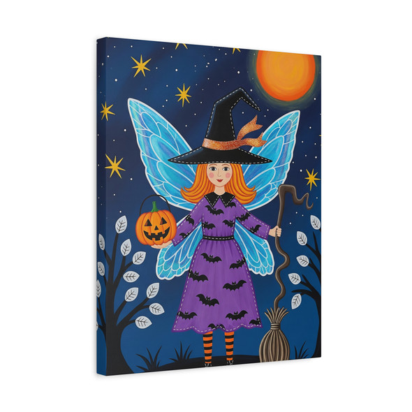 Moonlight Fairy Witch: Halloween Fantasy Seasonal Art - Unframed Canvas Wall Art Decor 16″ x 20″ (Vertical)/1.25"