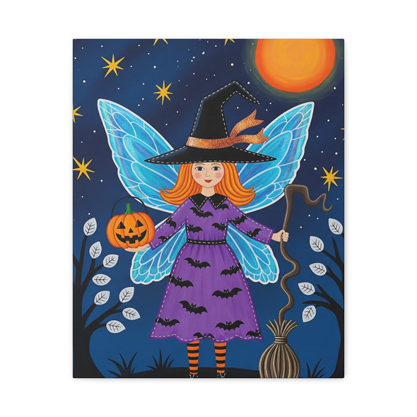 Moonlight Fairy Witch: Halloween Fantasy Seasonal Art - Unframed Canvas Wall Art Decor 16″ x 20″ (Vertical)/1.25"