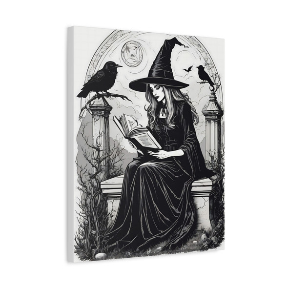 Gothic Witch's Solitary Realm, Mystical Ravens and Moonlight Enchantment - Unframed Canvas Wall Art Decor 16″ x 20″ (Vertical)/1.25"