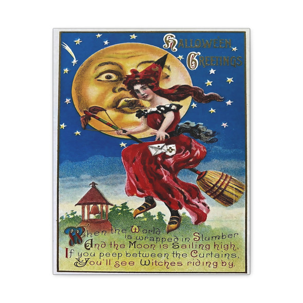 Moonlit Witch's Ride: Vintage Halloween Magic - Unframed Canvas Wall Art Decor 16″ x 20″ (Vertical)/1.25"