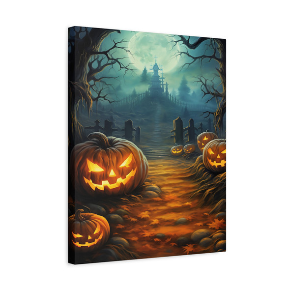 Midnight's Haunting Path: Gothic Halloween Landscape - Unframed Canvas Wall Art Decor 16″ x 20″ (Vertical)/1.25"