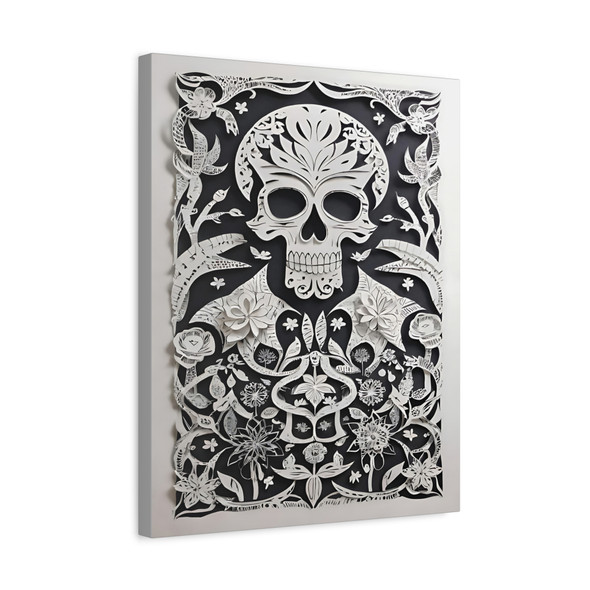 Calavera Intricata: Día de los Muertos Symmetrical Skull Design - Unframed Canvas Wall Art Decor 16″ x 20″ (Vertical)/1.25"
