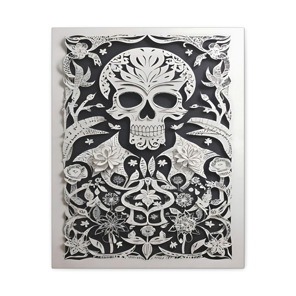 Calavera Intricata: Día de los Muertos Symmetrical Skull Design - Unframed Canvas Wall Art Decor 16″ x 20″ (Vertical)/1.25"