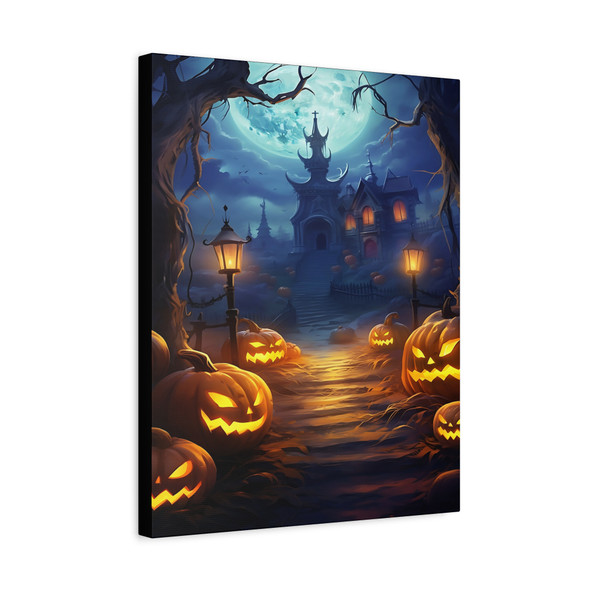 Gothic Halloween Castle, Haunting Pumpkin Path, Digital Gothic Art - Unframed Canvas Wall Art Decor 16″ x 20″ (Vertical)/1.25"