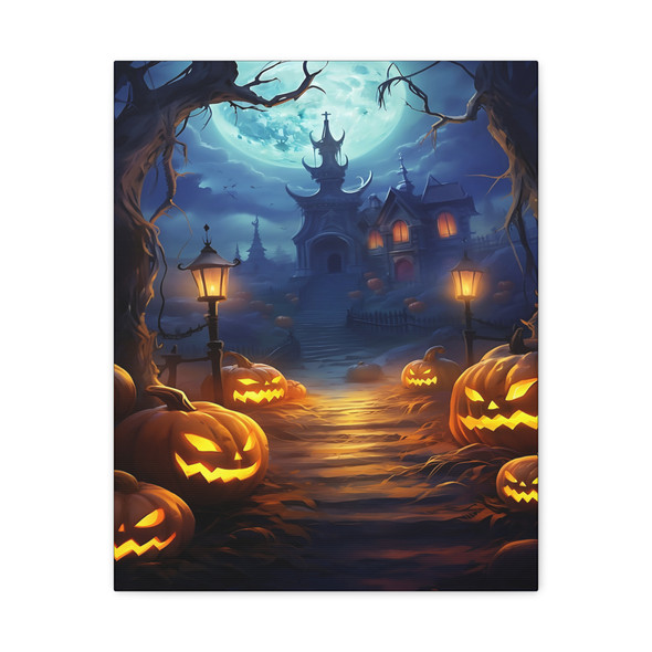 Gothic Halloween Castle, Haunting Pumpkin Path, Digital Gothic Art - Unframed Canvas Wall Art Decor 16″ x 20″ (Vertical)/1.25"
