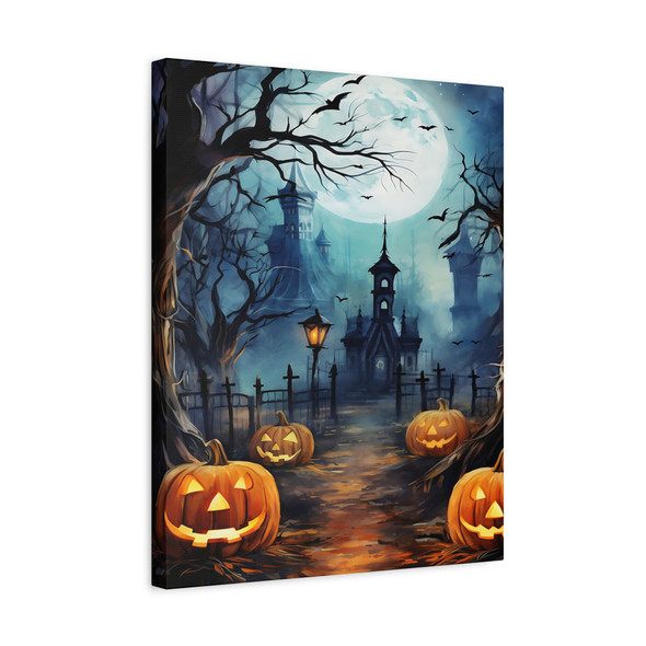 Midnight's Hallowed Path: Haunting Halloween Moonlit Graveyard - Unframed Canvas Wall Art Decor 16″ x 20″ (Vertical)/1.25"