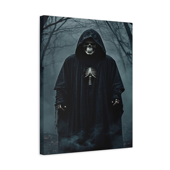 Grim Reaper's Haunting Forest, Dark Symbolic Mortality Art - Unframed Canvas Wall Art Decor 16″ x 20″ (Vertical)/1.25"