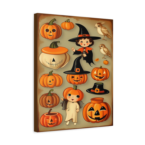 Pumpkin Patch Parade: Cute Jack-o'-Lantern Art - Unframed Canvas Wall Art Decor 16″ x 20″ (Vertical)/1.25"