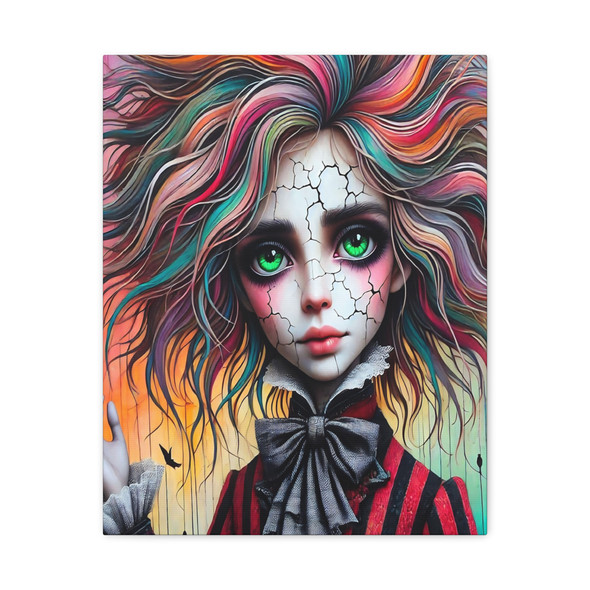 Porcelain Fractures: Gothic Digital Portrait, Victorian Fantasy - Unframed Canvas Wall Art Decor 16″ x 20″ (Vertical)/1.25"