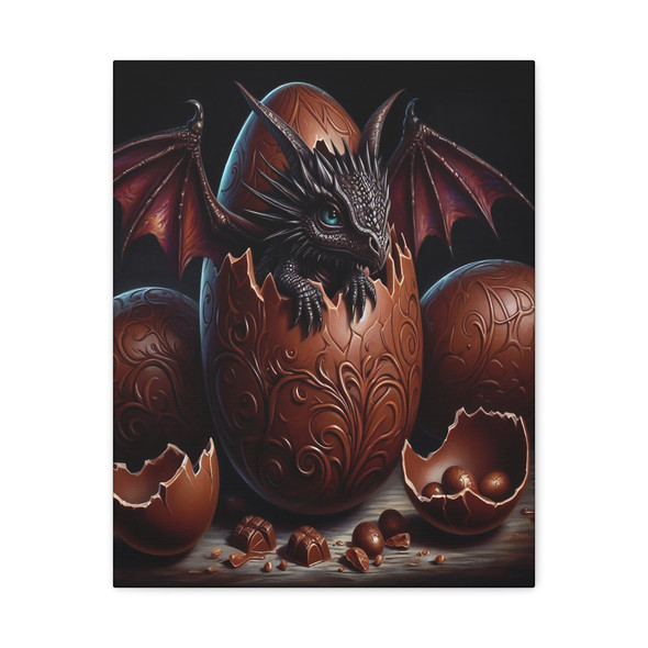 Dragonheart Emergence: Chocolate Fantasy, Hyper-Realistic Mythical Art - Unframed Canvas Wall Art Decor 16″ x 20″ (Vertical)/1.25"