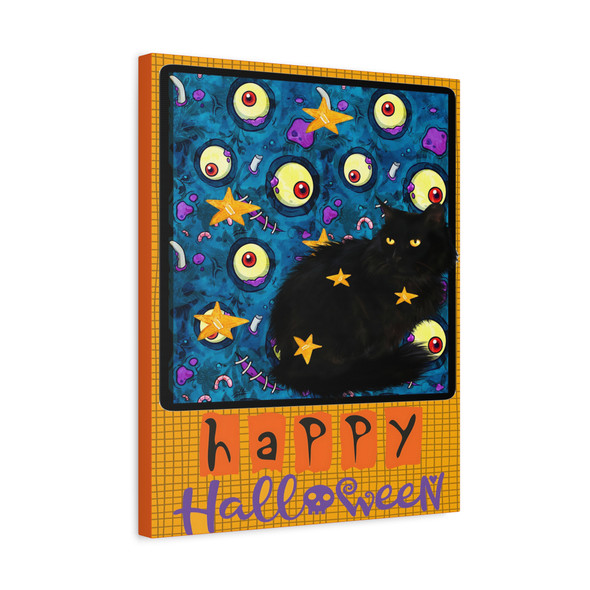 Spectral Whiskers: Halloween Digital Illustration, Surreal Cat and Floating Eyeballs - Unframed Canvas Wall Art Decor 16″ x 20″ (Vertical)/1.25"