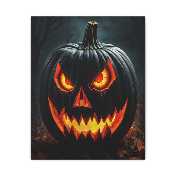 Inferno Jack: Halloween's Burning Menace, Sinister Digital Pumpkin Art - Unframed Canvas Wall Art Decor 16″ x 20″ (Vertical)/1.25"