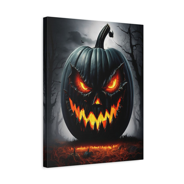 Demonic Harvest: Sinister Pumpkin Nightmare, Halloween Horror Art - Unframed Canvas Wall Art Decor 16″ x 20″ (Vertical)/1.25"
