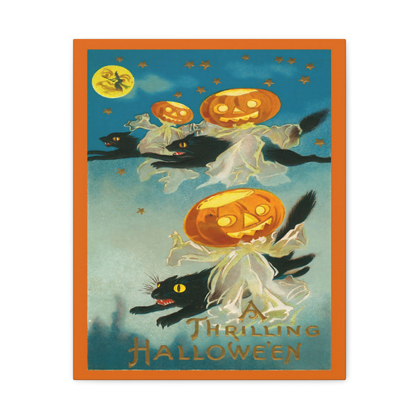 Thrilling Halloween: Vintage Postcard Pumpkin Scarecrows - Unframed Canvas Wall Art Decor 16″ x 20″ (Vertical)/1.25"