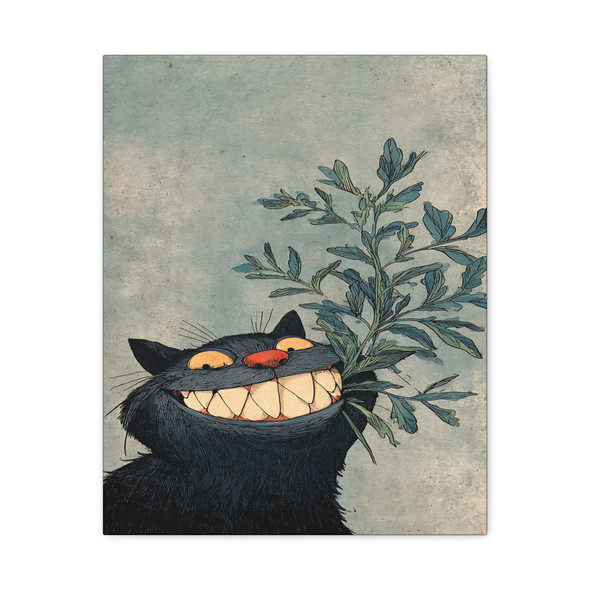 Midnight's Mischief: Vintage Ink Cat Portrait - Unframed Canvas Wall Art Decor 16″ x 20″ (Vertical)/1.25"