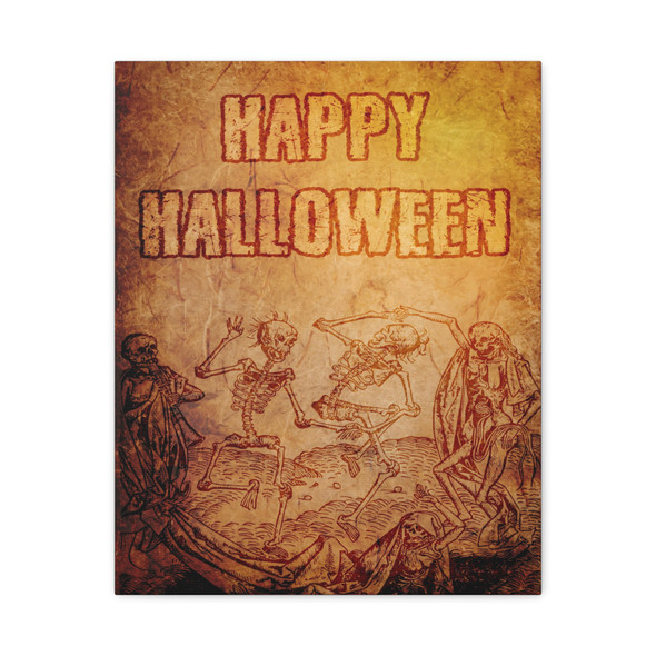 Danse Macabre: Skeletal Halloween Revelry, Vintage Woodcut Illustration - Unframed Canvas Wall Art Decor 16″ x 20″ (Vertical)/1.25"