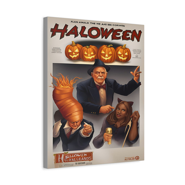 Vintage Halloween Poster, Whimsical Jack-o'-Lantern Gathering - Unframed Canvas Wall Art Decor 16″ x 20″ (Vertical)/1.25"