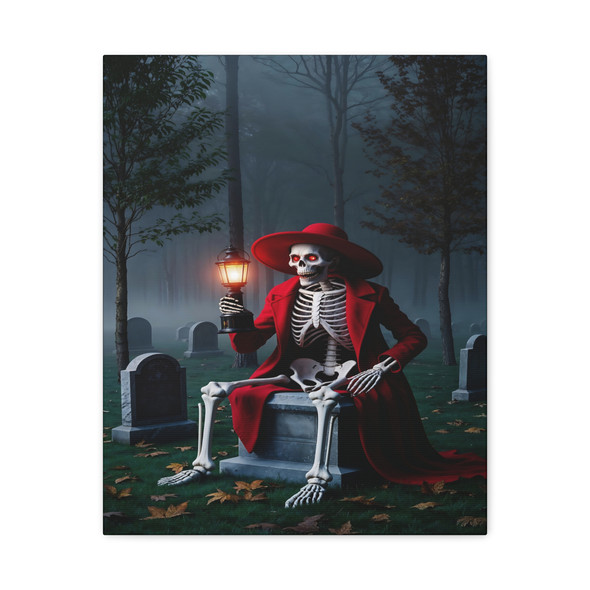 Gothic Halloween Skeleton, Haunting Graveyard Scene - Unframed Canvas Wall Art Decor 16″ x 20″ (Vertical)/1.25"