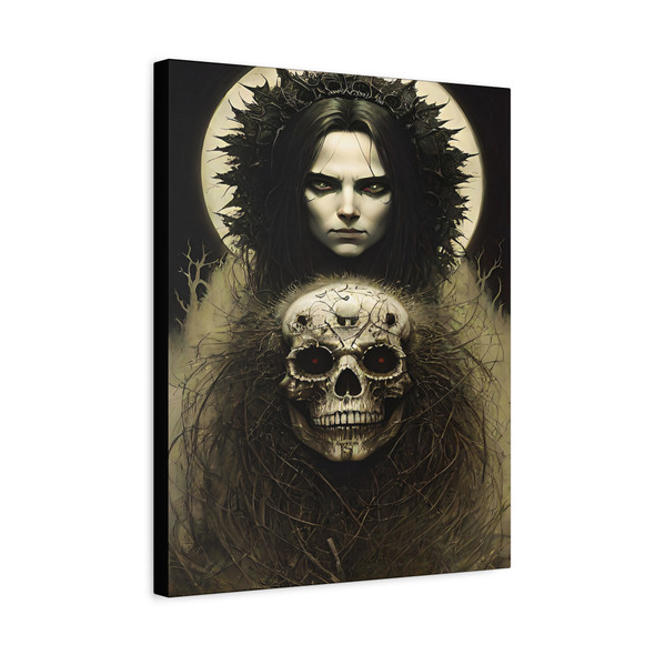 Crimson Moon's Lament: Gothic Dark Fantasy Portrait - Unframed Canvas Wall Art Decor 16″ x 20″ (Vertical)/1.25"