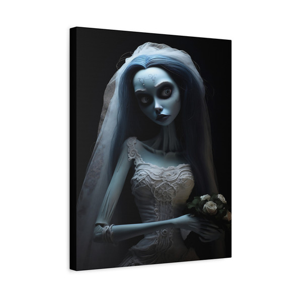 Ethereal Bride of Shadows: Gothic Tim Burton Porcelain Figurine - Unframed Canvas Wall Art Decor 16″ x 20″ (Vertical)/1.25"