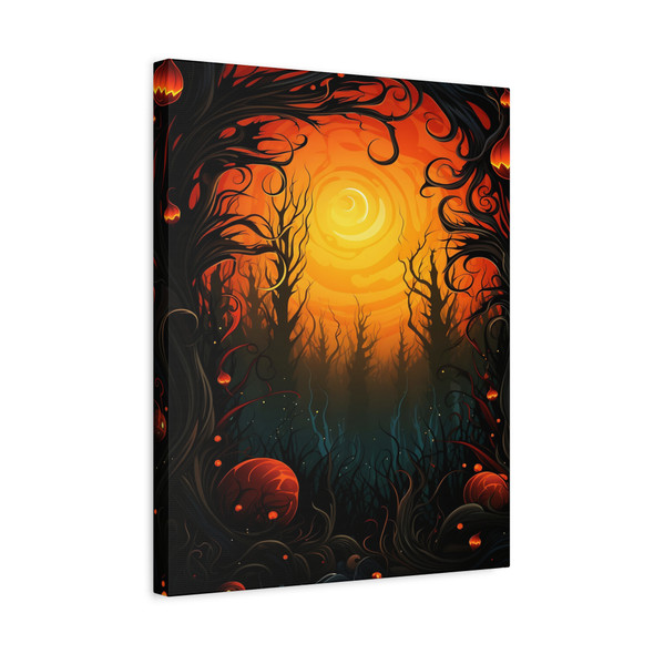 Harvest Moon's Haunting Glow: Halloween Forest Spirits, Digital Nocturne - Unframed Canvas Wall Art Decor 16″ x 20″ (Vertical)/1.25"