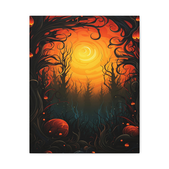 Harvest Moon's Haunting Glow: Halloween Forest Spirits, Digital Nocturne - Unframed Canvas Wall Art Decor 16″ x 20″ (Vertical)/1.25"